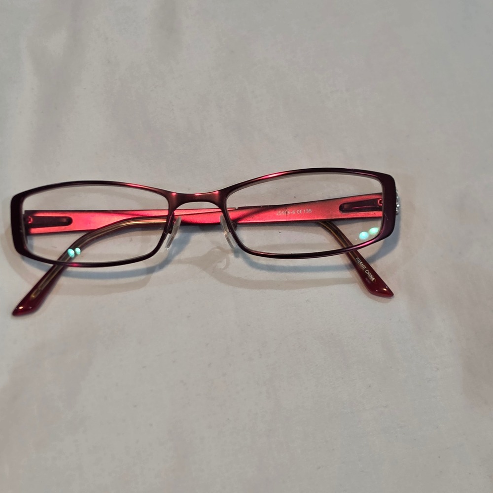 Jill Stuart Eyeglass Frames Women 50-17-135 Red Excellent Rhinestone JS015-6